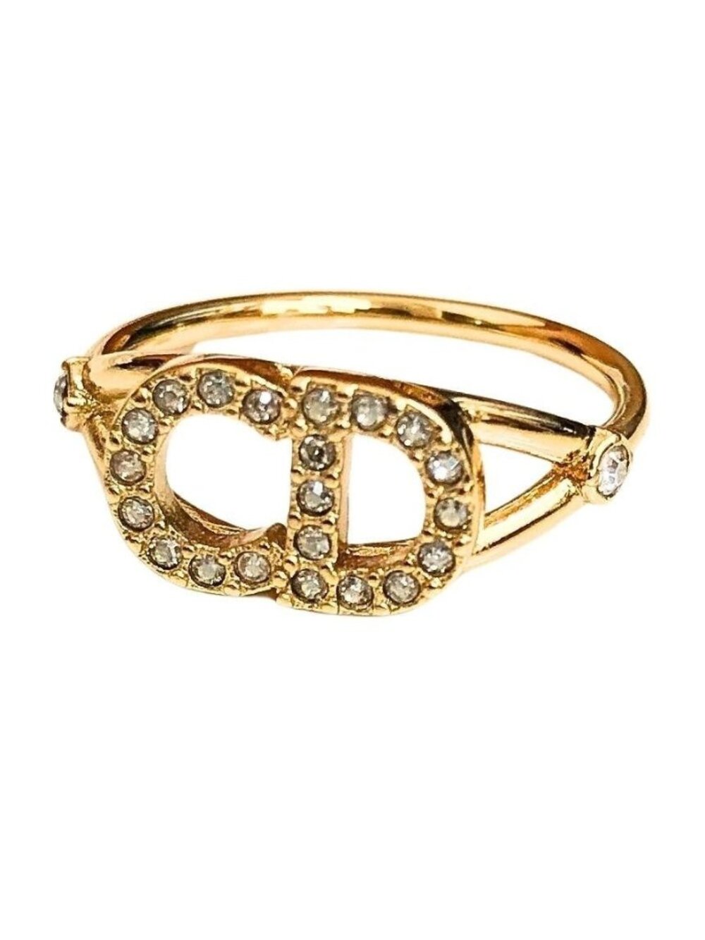 Dior Clair D Lune Ring Rhinestone Gold Metal CD Logo